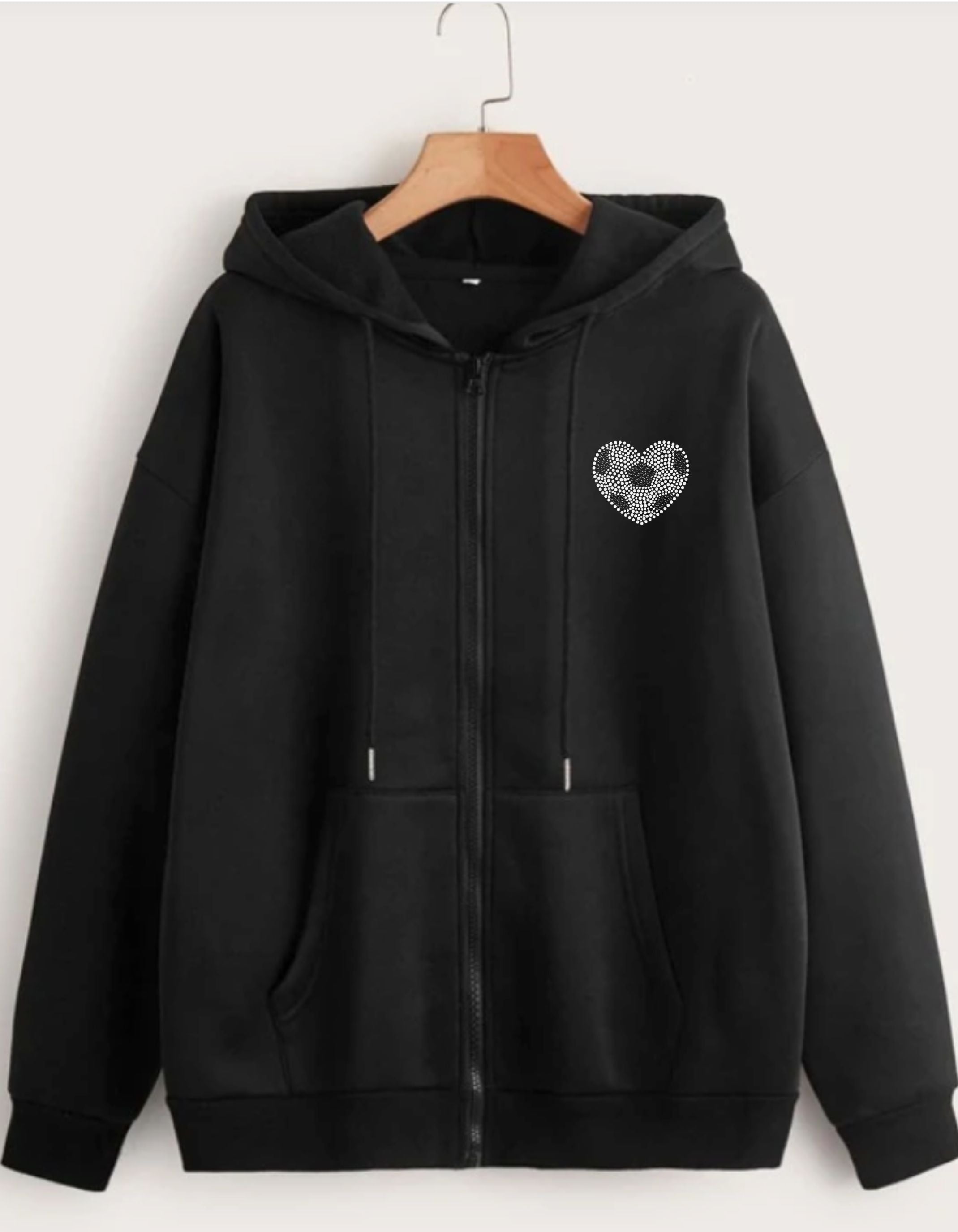 SOCCER HEART ZIP UP SWEATSHIRT HOODIE